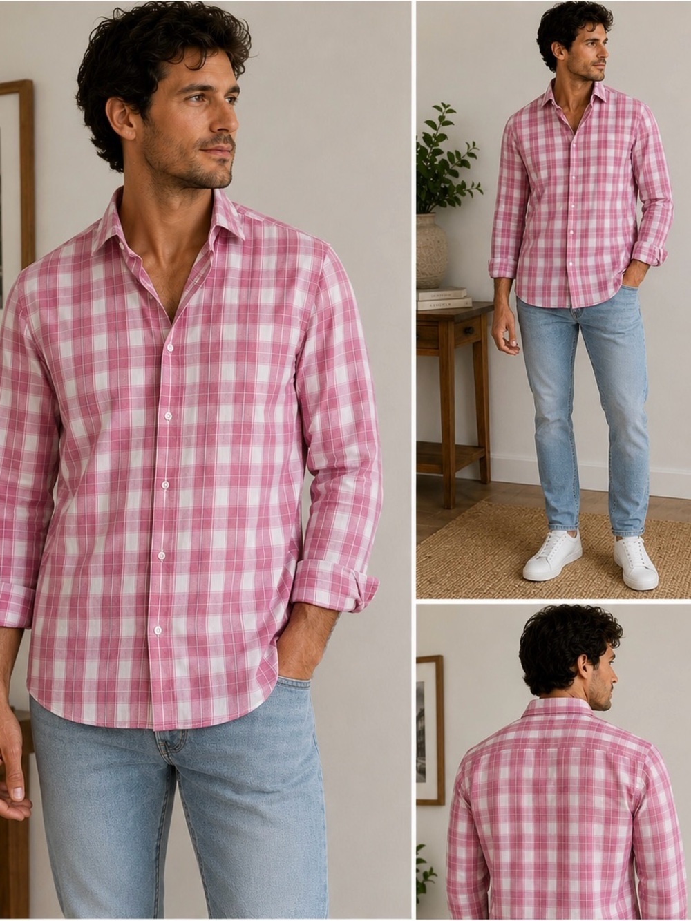 Klauss Boelher  Pink Plaid Men's Shirt size 15.5